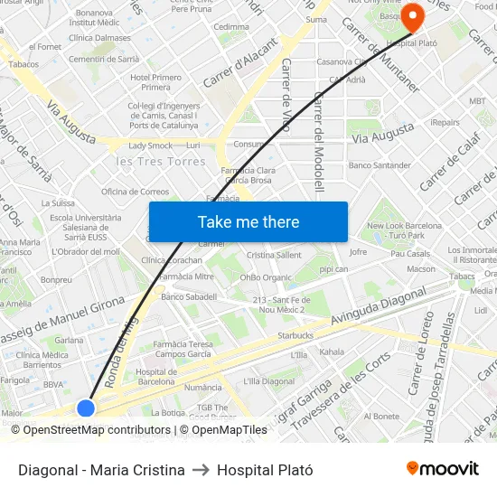 Diagonal - Maria Cristina to Hospital Plató map