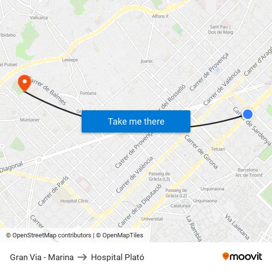 Gran Via - Marina to Hospital Plató map