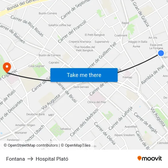 Fontana to Hospital Plató map