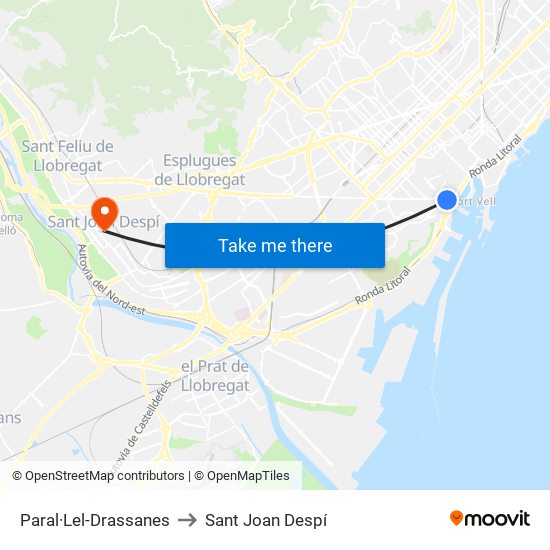 Paral·Lel-Drassanes to Sant Joan Despí map