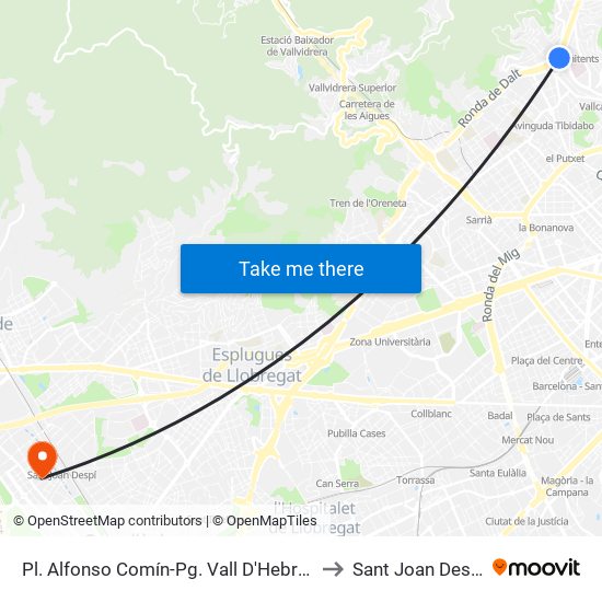 Pl. Alfonso Comín-Pg. Vall D'Hebron to Sant Joan Despí map