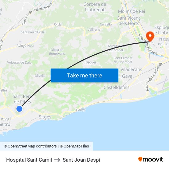 Hospital Sant Camil to Sant Joan Despí map