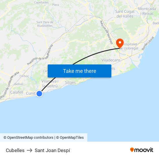 Cubelles to Sant Joan Despí map