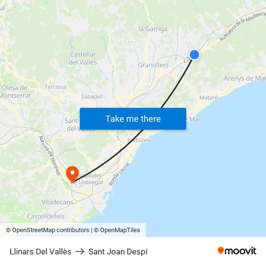 Llinars Del Vallès to Sant Joan Despí map