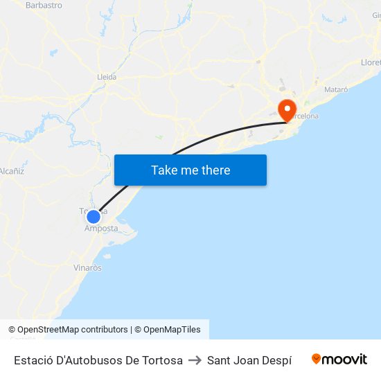 Estació D'Autobusos De Tortosa to Sant Joan Despí map
