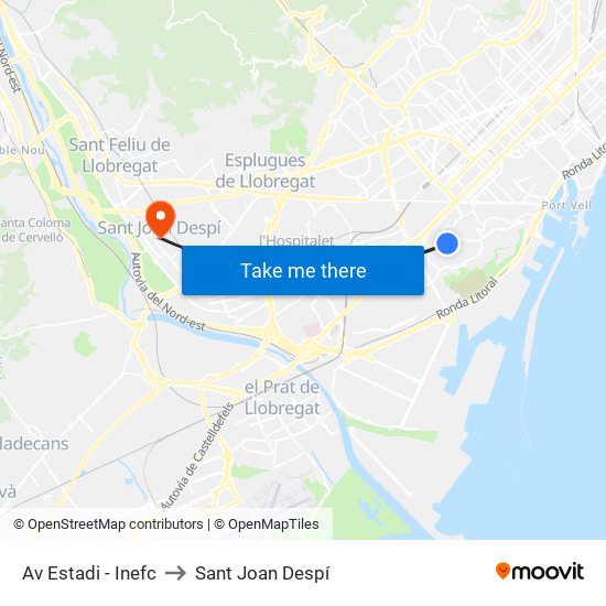 Av Estadi - Inefc to Sant Joan Despí map
