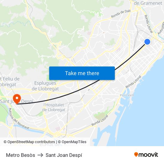Metro Besòs to Sant Joan Despí map
