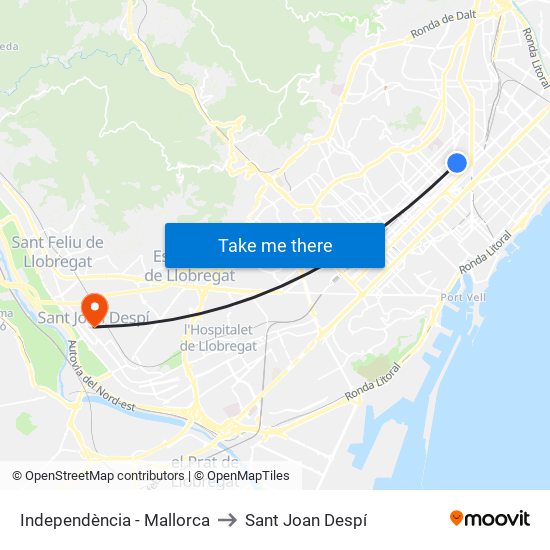 Independència - Mallorca to Sant Joan Despí map
