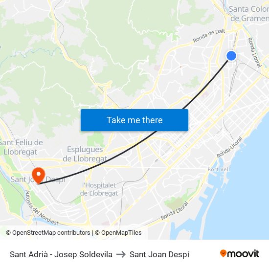Sant Adrià - Josep Soldevila to Sant Joan Despí map