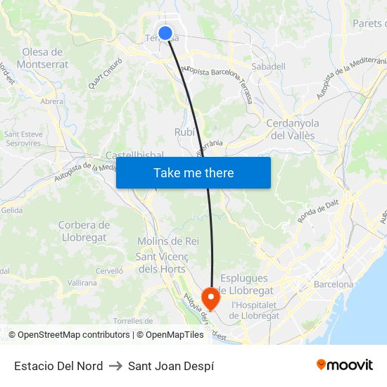 Estacio Del Nord to Sant Joan Despí map