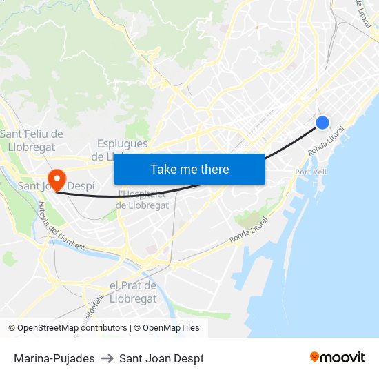Marina-Pujades to Sant Joan Despí map