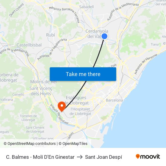C. Balmes - Molí D'En Ginestar to Sant Joan Despí map