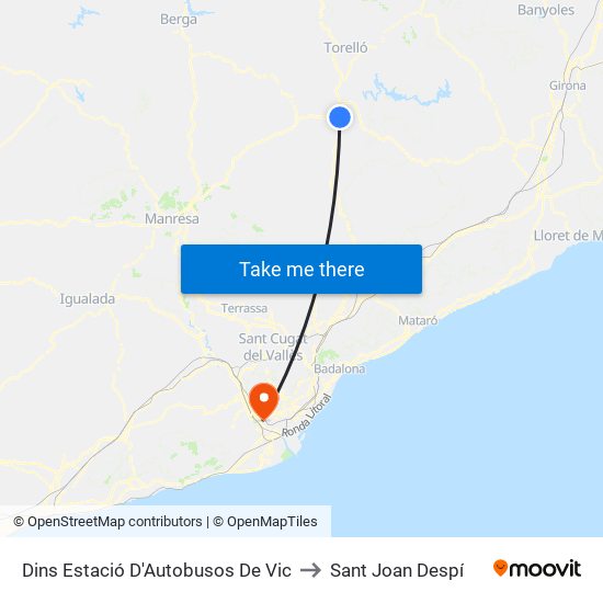 Dins Estació D'Autobusos De Vic to Sant Joan Despí map