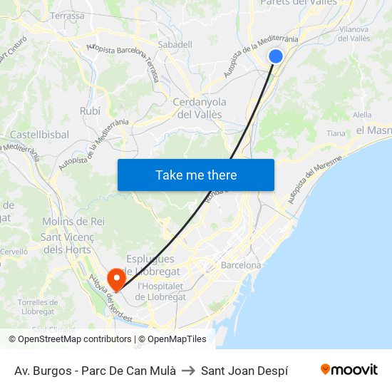 Av. Burgos - Parc De Can Mulà to Sant Joan Despí map