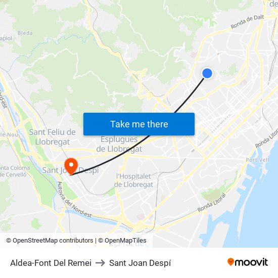 Aldea-Font Del Remei to Sant Joan Despí map