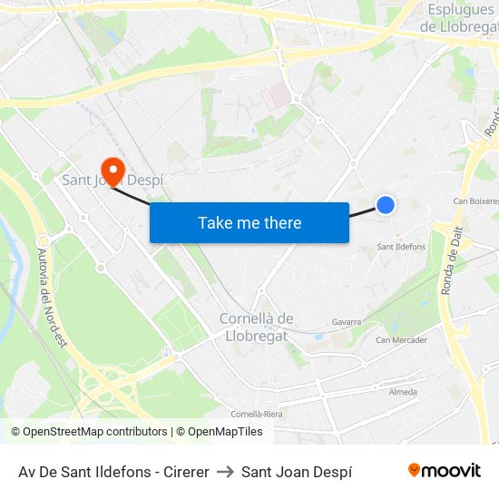 Av De Sant Ildefons - Cirerer to Sant Joan Despí map