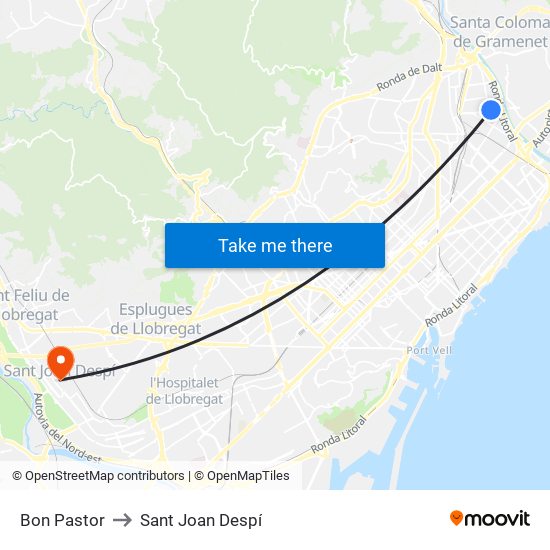 Bon Pastor to Sant Joan Despí map