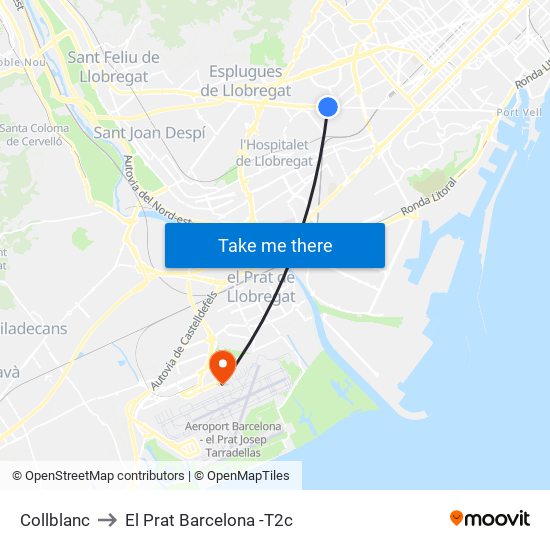 Collblanc to El Prat Barcelona -T2c map