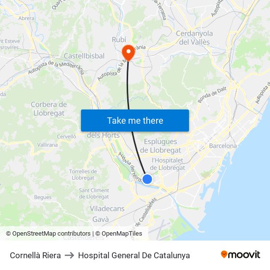 Cornellà Riera to Hospital General De Catalunya map