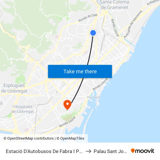 Estació D'Autobusos De Fabra I Puig to Palau Sant Jordi map