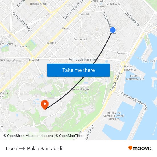 Liceu to Palau Sant Jordi map