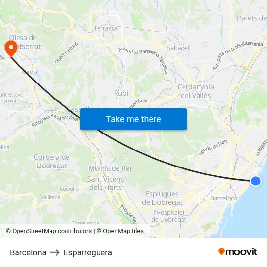 Barcelona to Esparreguera map