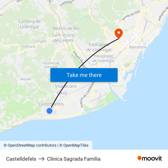 Castelldefels to Clínica Sagrada Família map
