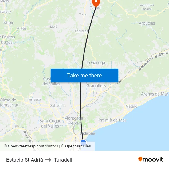 Estació St.Adrià to Taradell map