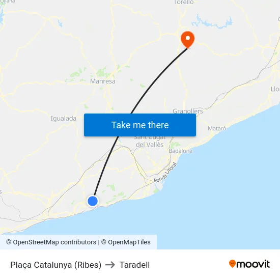 Plaça Catalunya (Ribes) to Taradell map