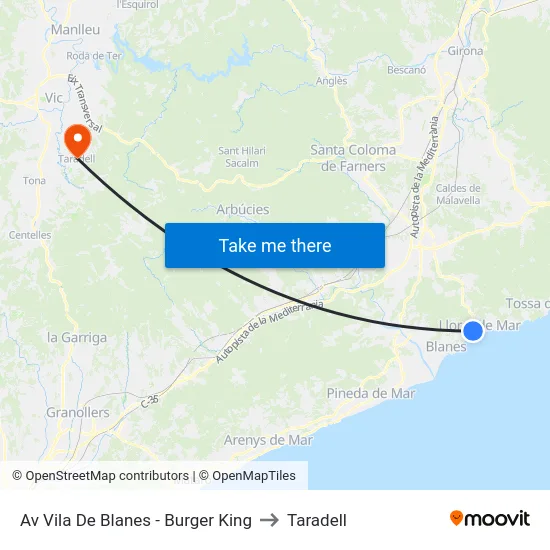 Av Vila De Blanes - Burger King to Taradell map
