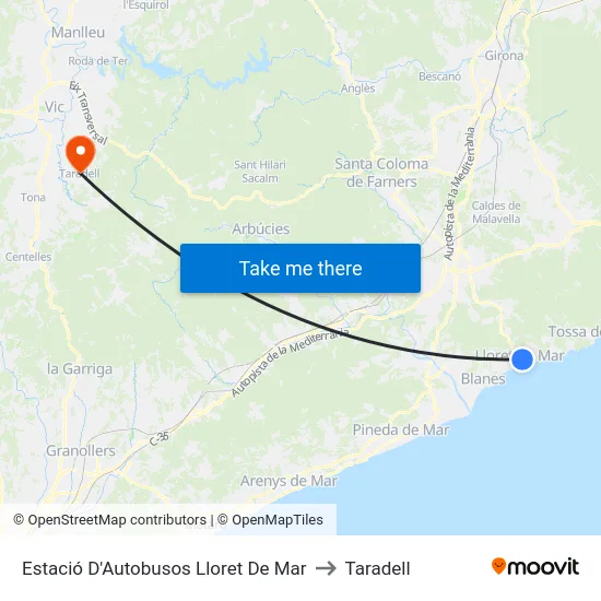 Estació D'Autobusos Lloret De Mar to Taradell map