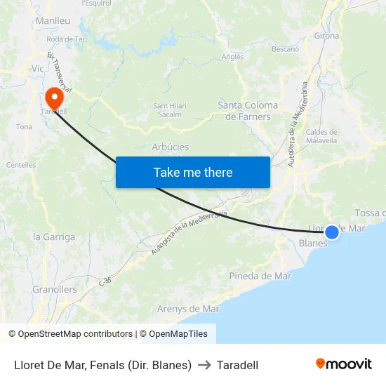Lloret De Mar, Fenals (Dir. Blanes) to Taradell map