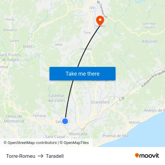 Torre-Romeu to Taradell map