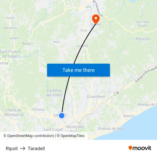 Ripoll to Taradell map