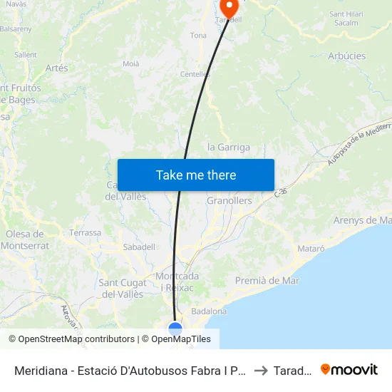Meridiana - Estació D'Autobusos Fabra I Puig to Taradell map
