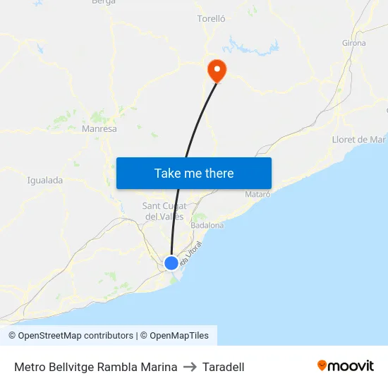 Metro Bellvitge Rambla Marina to Taradell map