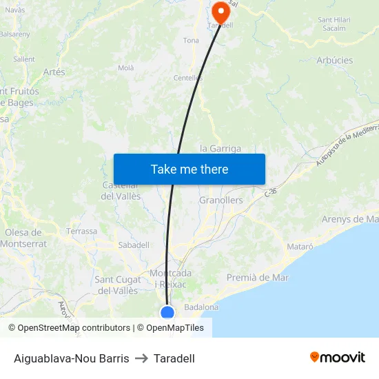 Aiguablava-Nou Barris to Taradell map