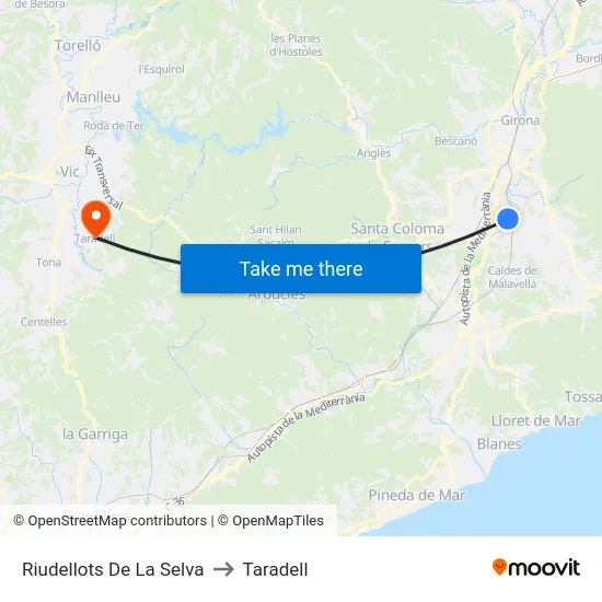 Riudellots De La Selva to Taradell map