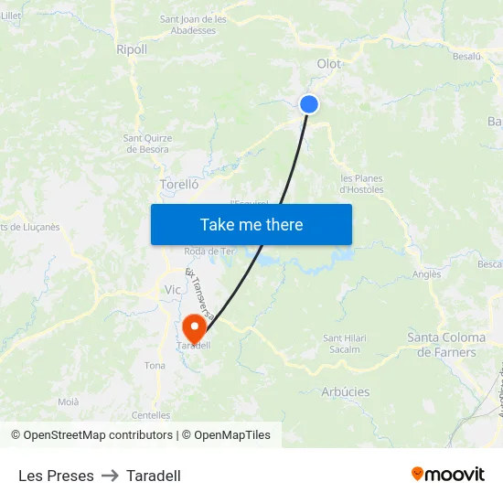 Les Preses to Taradell map