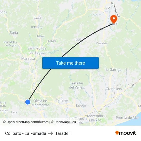 Collbató - La Fumada to Taradell map