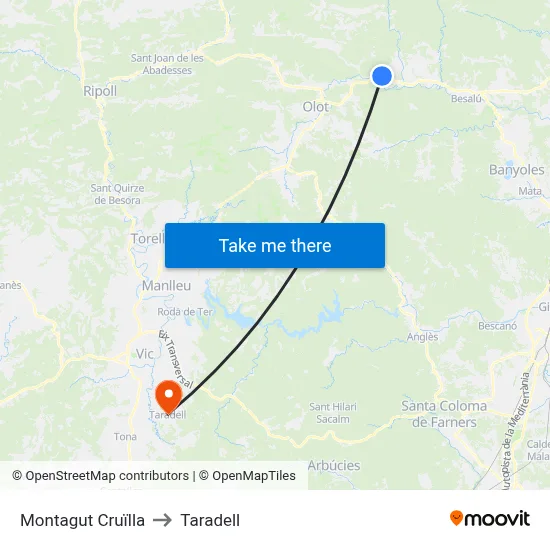 Montagut Cruïlla to Taradell map