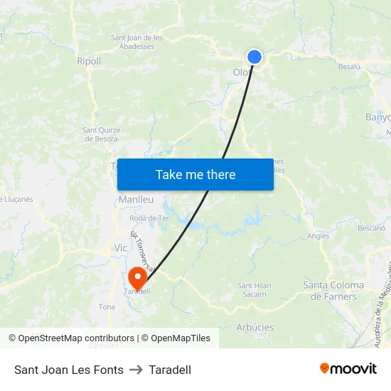 Sant Joan Les Fonts to Taradell map