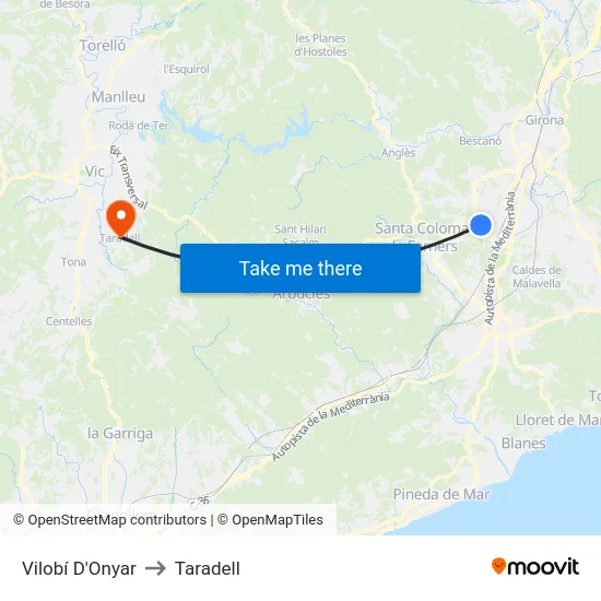 Vilobí D'Onyar to Taradell map