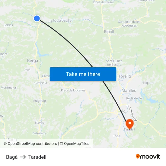 Bagà to Taradell map