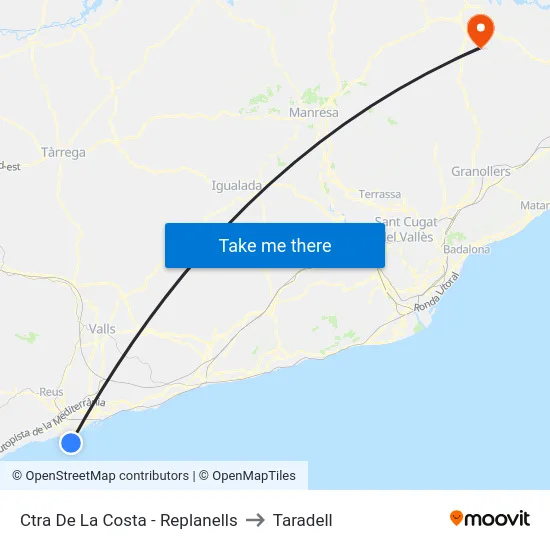 Ctra De La Costa - Replanells to Taradell map