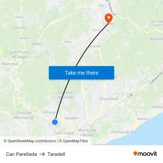 Can Parellada to Taradell map