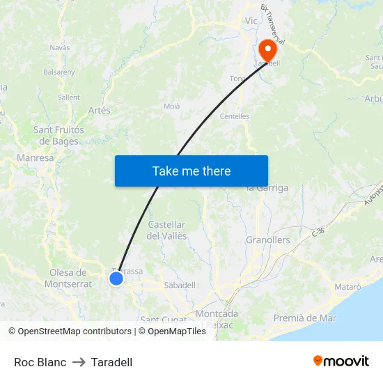 Roc Blanc to Taradell map