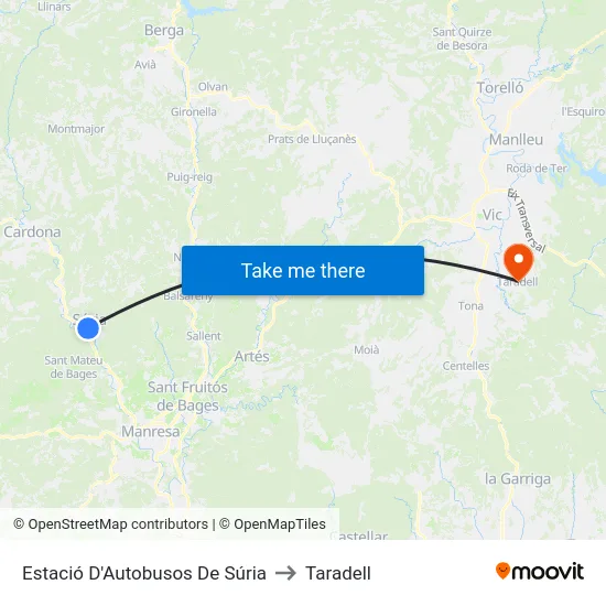Estació D'Autobusos De Súria to Taradell map