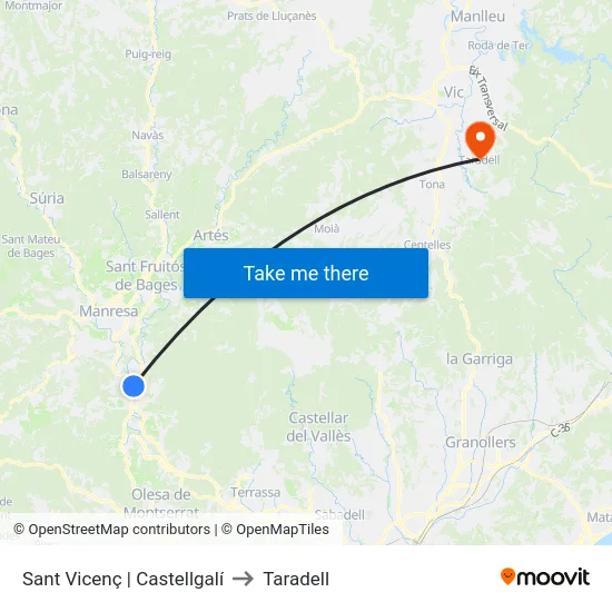 Sant Vicenç | Castellgalí to Taradell map