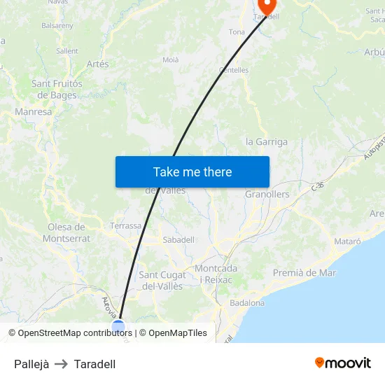 Pallejà to Taradell map